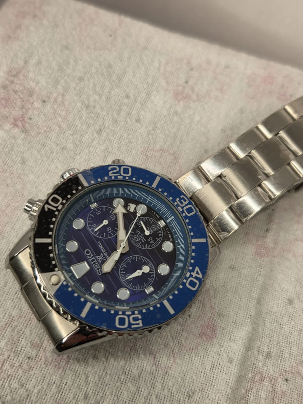 Seiko Blue Dial Solar Chronograph Dive Watch